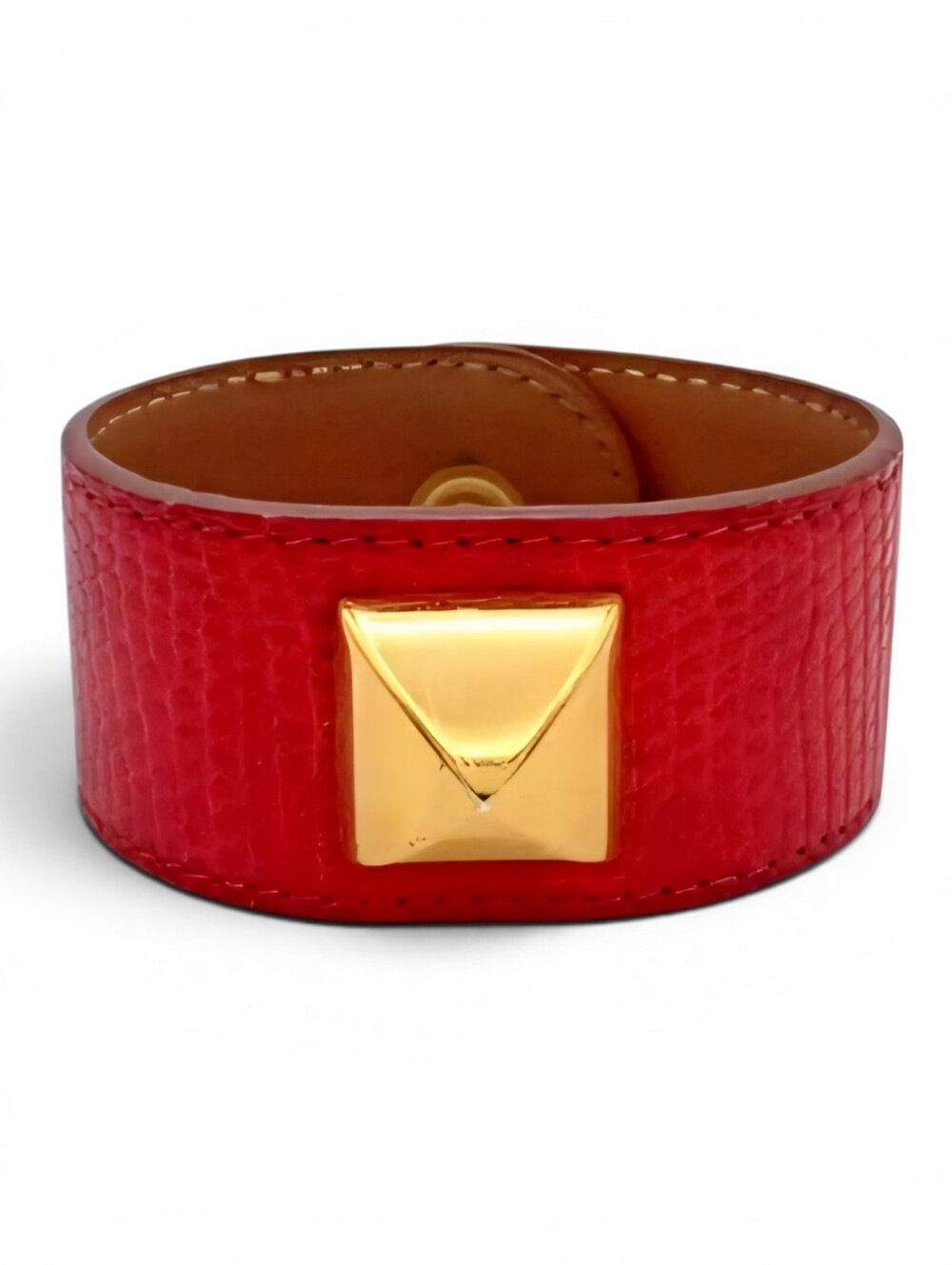 HERMES Red Leather Pyramid Stud Bracelet